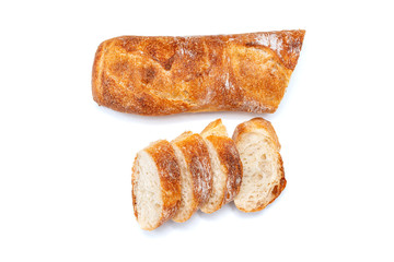 White baguette pieces isolated isolated on white background with shadow