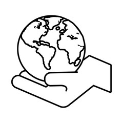 hand lifting world planet earth line style icon