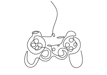 One continuous line drawing of joystick. A game stick to play the game minimalism hand-draw isolated on white background. Modern wireless game controller for PC. Vector illustration © ngupakarti