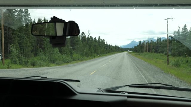 Interior RV POV Shot Of Windshield Driving on Alaksa Highway Yukon Canada