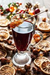 Mulled wine with citrus and  cranberry. Christmas and winter warming beverage