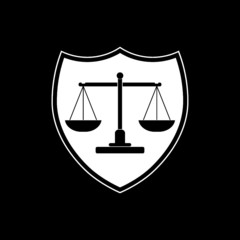 Justice scales icon. Judgement scale sign isolated on dark background