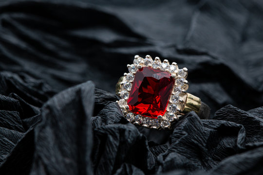 Crossover Oval Cut Red Ruby Three Stone Wedding Ring With Diamond Acce