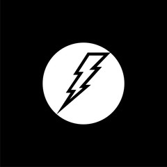 Lightning bolt in the circle graphic icon isolated on dark background
