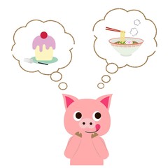 ケーキとラーメンが食べたいなと思っているブタさん