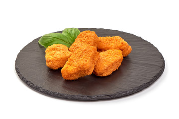 Crispy chicken nuggets, isolated on white background