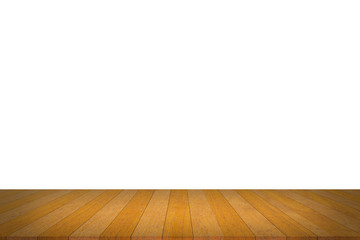 Wood table top isolated on white background. Used for product placement or montage.