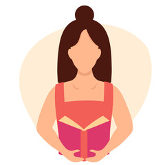 Vector illustration woman reads a book, is trained. Infographic design, center illustration, benefits of reading, learning, exam preparation