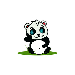 Cute confident panda on grass