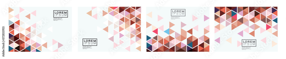 Sticker set of template with trendy triangle pattern on corner position and white space. modern geometric ba