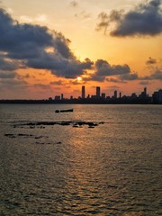 sunset on the marine drive of Mumbai