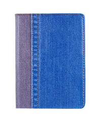 Notebook denim cover isolated on white background with clipping path.