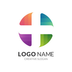 clinic and circle logo template, modern 3d logo style in gradient vibrant colors
