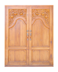 carving teak entrance wooden door isolated on white with clipping path