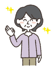 OKマークを出すおばあさんのイラスト