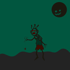 Zombie cartoon character on green background, Happy Halloween.