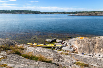 Kayaking in the archipelago. Swedish vacation. Active life 
