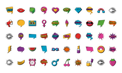 bundle of fifty pop art set icons