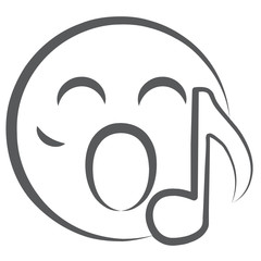 
Doodle line icon of music emoji, melody nota with emotag 
