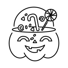 halloween pumpkin with sweet candies line style icon