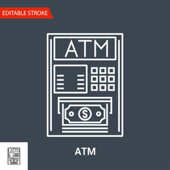 ATM Icon. Thin Line Vector Illustration - Adjust stroke weight - Expand to any Size - Easy Change Colour - Editable Stroke