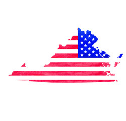 Watercolor hand drawn illustration of Virginia state map with USA flag texture