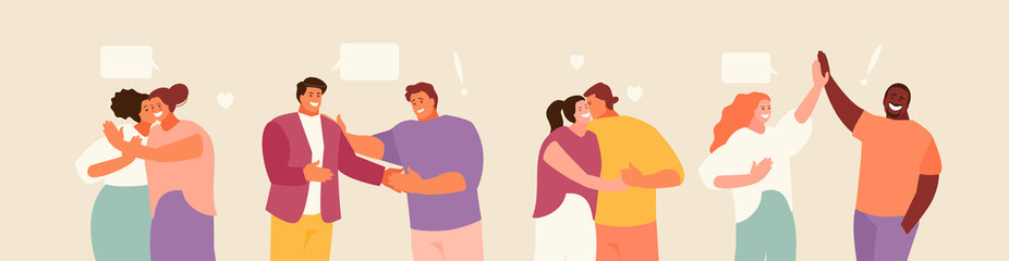 People greeting each other. Lovers, friends and colleagues vector illustration