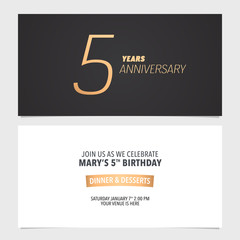 5 years anniversary invitation card vector illustration.