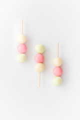 Japanese three colored dumplings Dango, top view