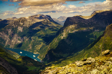 Fjord Geiranger from Dalsnibba viewpoint, Norway - obrazy, fototapety, plakaty