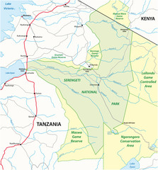 vector road map of Serengeti National Park in Tanzania