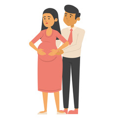 Fototapeta premium Pregnant woman with husband vector isolated. Happy couple