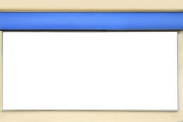 Blank banner on building facade outdoors. Advertising board design