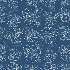 Floral blue seamless pattern with hand-drawn elements