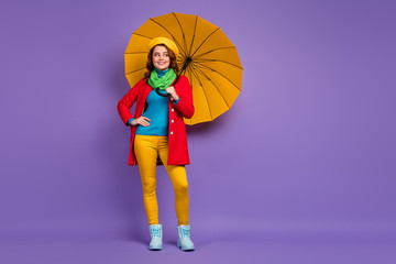 Full length body size view of her she nice-looking attractive lovely pretty fashionable cheerful...