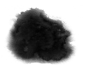 Black watercolor swatch of black water color paint with washes and brush stroke