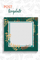 Social media post template with hand-drawn floral elements