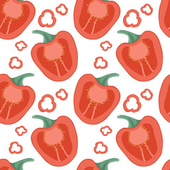 Vector bell peppers and chili peppers seamless pattern in cartoon style. Healthy organic pepper slices.