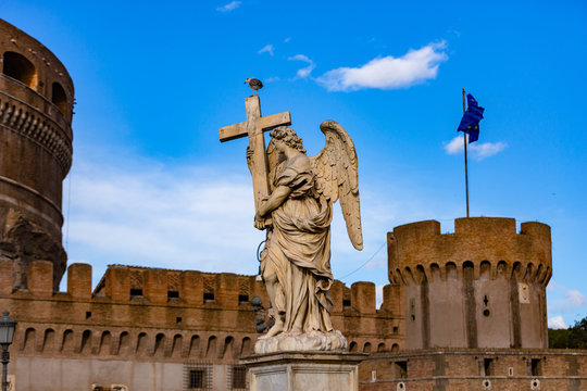 Angel statue on the Saint Angelo Bridge over Tiber river in Rome, Italy