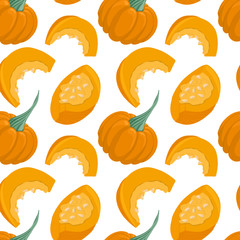 Vector pumpkin seamless pattern in cartoon style. Healthy organic squash and pumpkin slices.
