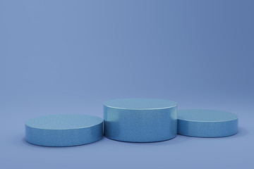 3d illustration with geometric step blue cylinder podium platform for cosmetic pedestal product presentation.Mock up design empty space. Abstract composition in pastel background modern style