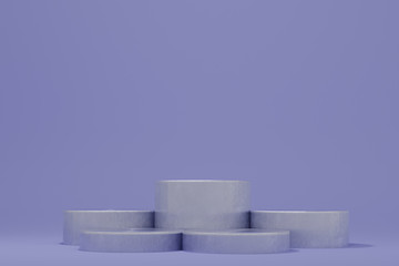 3d illustration with geometric step violet cylinder podium platform for cosmetic pedestal product presentation.Mock up design empty space. Abstract composition in pastel background modern style