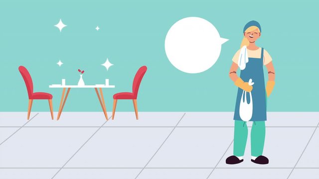 female cleaning worker in the house character