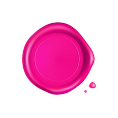 Pink wax seal. Wax seal stamp isolated on white background. Realistic guaranteed pink stamp. Realistic 3d vector illustration