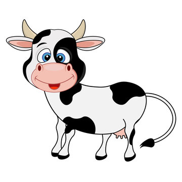 Funny and funny spotted cow. Vector illustration of the symbol of the year of the bull.