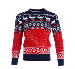 Cozy warm Christmas sweater with ornament isolated on white