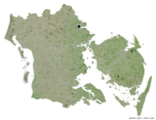 Syddanmark, region of Denmark, on white. Satellite