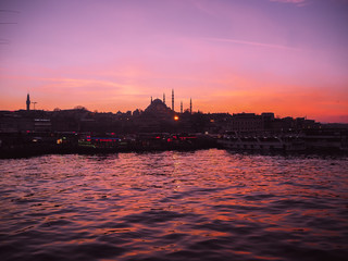 Sunset Turkey Istanbul bosphorus reflection river lake cities.