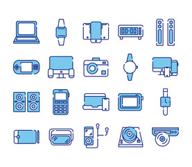 bundle of twenty devices electronics set icons