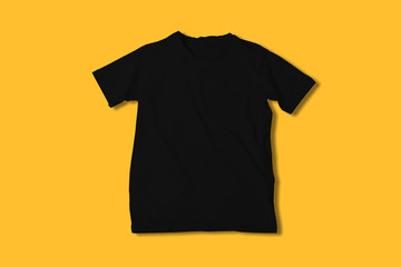 Basic white Tshirt on yellow background. Mock up for branding t-shirt. 